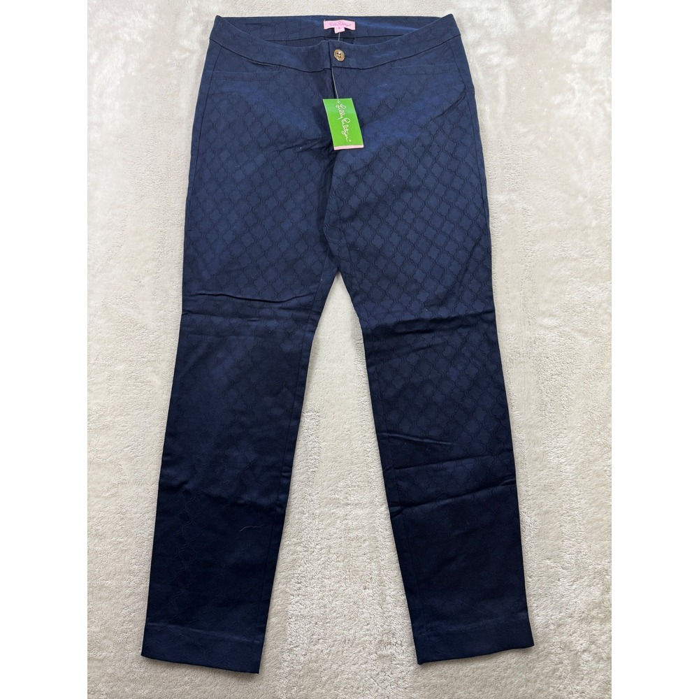 NWT Lilly Pulitzer Womens Kelly Skinny Ankle Geometric Navy Pant 6 Meas: 31x28.5